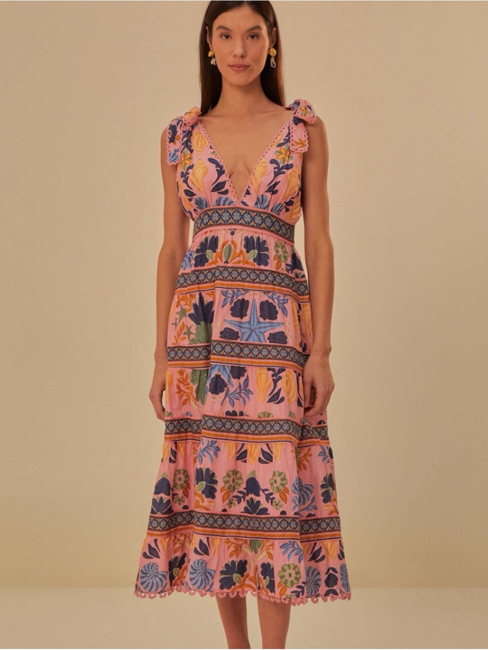 farm rio sea shell tapestry midi dress